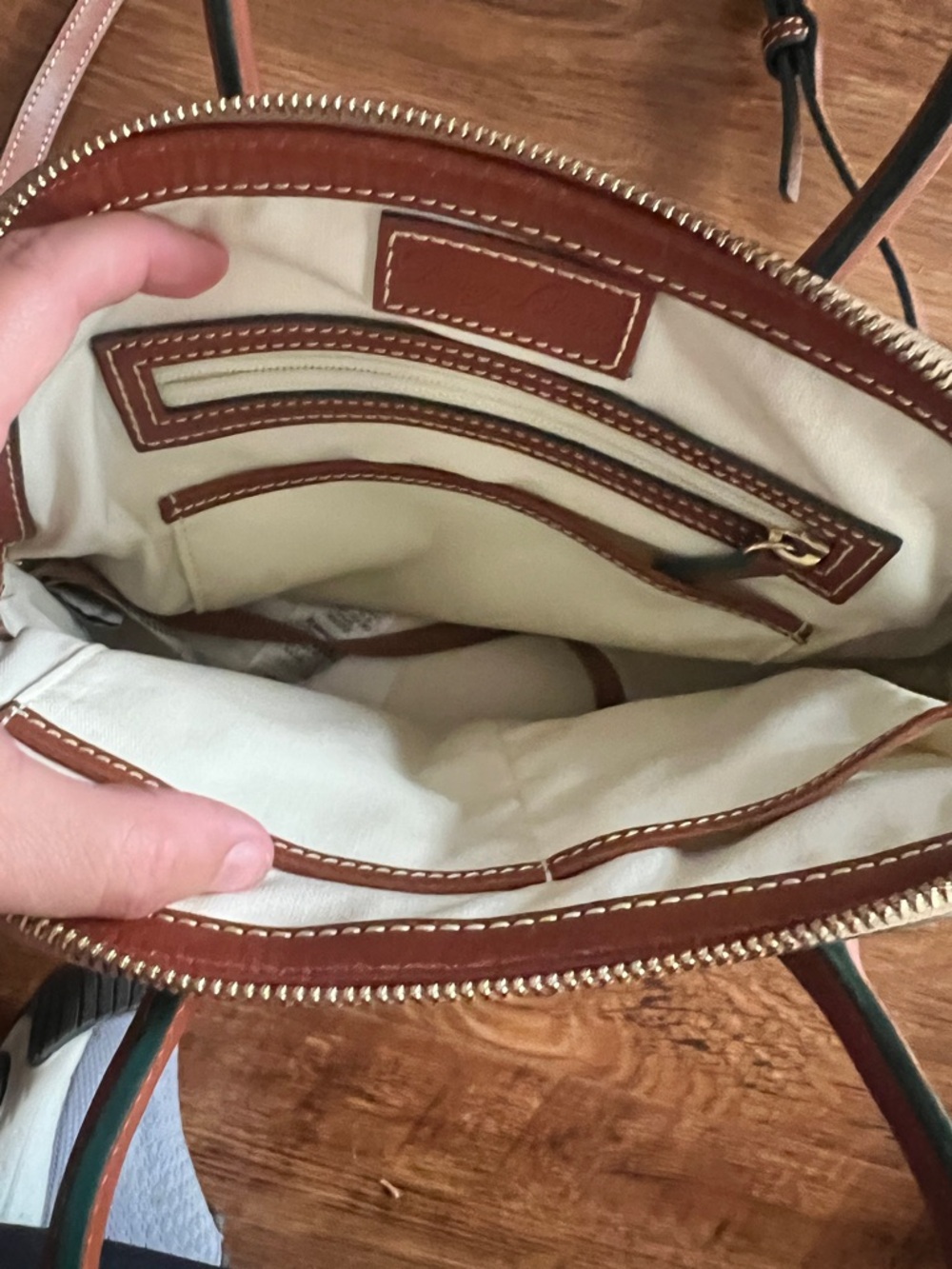 Dooney & Bourke Cream Horse & Pegasus Print Satchel with Tan Trim - Picture 5 of 7